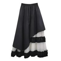 ราคา XITAO Gauze Patchwork Contrast Color Asymmetrical Skirt Elastic Waist Loose Casual Temperament A line Slimming Skirt ZMY1352 (24663582009)