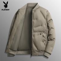 ราคา เสื้อโค้ทคอปกเบสบอลของผู้ชายโค้ตขนเป็ดเพลย์บอยฤดูหนาวสีทึบหนาอบอุ่น (24533772764)