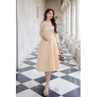 ราคา 6 สี ชมพู ครีม ทอง น้ำเงิน ดำ เทา ขาว ฟ้า กลีบบัว เดรสผ้าไหมออกงาน สวยเรียบหรู ชุดเดรสแขนสี่ส่วนคอกลม กระโปรง ทรงเอ กระโปรงทรงเจ้าหญิงสวยมากค่ะ XS 3XL (25364123927)