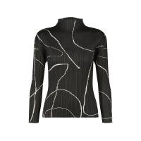 ราคา Miyake เสื้อพลีทลายพิมพ์แนวเสื้อแบบคอเต่าแขนยาวเสื้อยืดลำลอง (25134489784)