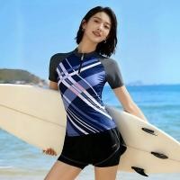 ราคา LYSEACIA ชุดว่ายน้ำออกกำลังกายลายทาง M 4XL สำหรับผู้หญิงขนาดใหญ่พิเศษมีซิปคอแขนสั้นออกกำลังกายชุดว่ายน้ำทูพีชวินเทจสองชั้นกางเกงขาสั้นสตรีชุดว่ายน้ำโต้คลื่นชุดชายหาด (25445440781)