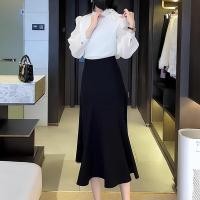 ราคา TIANQIANHUI กระโปรงทรงดินสอหางปลาสีดำ เอวสูง ยาวคล้อย (25092162443)