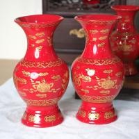 ราคา แจกันสีแดงสด ลายมังกรคู่ เจียใช้ทองเงา เซรามิคเกรดA แข็งแรง หนา ทนทาน ขนาด 6 7 8 10 นิ้ว (24608655679)