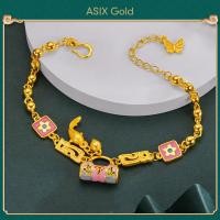 ราคา ASIX GOLD กระเป๋าล็อคดอกไม้เคลือบทอง 24K สร้อยข้อมือปลาคาร์ฟ การออกแบบเฉพาะชุบทอง 18K สร้อยข้อมือสีชมพูเคลือบคุณภาพสูงสําหรับผู้หญิง สร้อยข้อมือนําโชค จะไม่จางหายไป จะไม่ลอก ของขวัญวันหยุดงานแต่งงานที