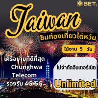 ราคา Taiwan SIM ซิมไต้หวัน Chunghwa เน็ตความเร็ว 4G 5G เต็มสปีด ไม่จำกัดอินเตอร์เน็ต UNLIMITED (25355252737)