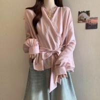 ราคา RUIHUAN เสื้อผ้าลูกไม้สีชมพู คอวี โปร่ง ไซส์ใหญ่ (24966322299)