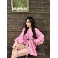 ราคา เสื้อแขนยาวผูกหน้า lll Freesize lll MR021 แต่งระบายหน้าอก ปลายแขนจั๊ม ผ้าคอตตอน ใส่สบาย (24725231257)