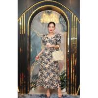 ราคา ชุดเดรสผ้าอิตตาลี่ ลายกุหลาบ3D คอหัวใจ แขนเจ้าหญิง กระโปรงทรงเอ ลายดอกสีกรม (22841006101)