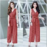 ราคา TW11214 จั้มสูทแขนกุดไขว้หน้า สายผูกเอว (1109424292)
