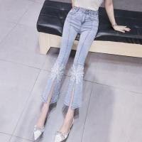 ราคา กางเกงขากระดิ่งกางเกงยีนส์ขากางเกงแหวกข้างสำหรับผู้หญิงแบบใหม่ติดโบว์เข้ารูปเอวสูงผ้ายืดใส่แล้วดูผอมเพรียวปักลูกปัดงานประณีตยาวระดับข้อเท้า (21855130343)