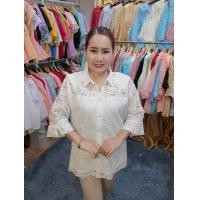 ราคา เสื้อลูกไม้คอปก กระดุมผ่าหน้า แขนสั้นผู้ใหญ่ (24734376004)