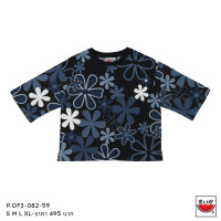 ราคา เสื้อแตงโม SUIKA เสื้อยืดคอกลมคอแขนสามส่วน พิมพ์ลายดอกผักแว่น P OF3 082 (25563567197)