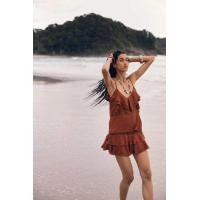 ราคา Zara เสื้อคอวีสายเดี่ยว ดีเทลระบายพร้อมขอบลูกไม้เข้าชุด ชายเสื้อผ่าข้าง L หน้าผ้า 38 ยาว 23 (24691832816)