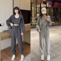 ราคา ชุดเซต 3 ชิ้น ผู้หญิง เเนวลำลองเหมาะสำหรับใส่เล่นกีฬา เนื้อผ้านิ่มมาก เสื้อแขนกุดพร้อมคาดิแกน กางเกงขายาวเอวสูงปรี๊ด 1017 (18563798013)