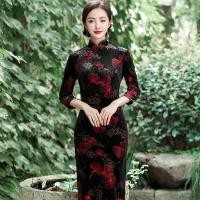 ราคา ชุดกี่เพ้าผ้ากำมะหยี่แขนยาวทรงสลิมฟิต ชุดราตรีการแสดง ชุดกี่เพ้าผู้หญิงไซส์ใหญ่ ฤดูใบไม้ร่วง 2023 ชุดราตรีแฟชั่น (23424267840)