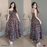ราคา เดรสสายเดี่ยวยาว ลายเชอร์รี่ Long single strap dress cherry pattern TT18032 TT22038 (16513434735)