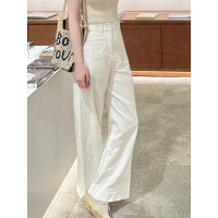 ราคา กางเกงขายาวทรงหลวมเอวสูงผ้าฝ้ายลินินสีขาวสำหรับผู้หญิง กางเกงขายาวทรงตรงทรงหลวมสบายๆ สำหรับฤดูร้อน (25601451702)