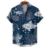 ราคา 2568 เสื้อเชิ้ตลายปลาย้อนยุคสำหรับผู้ชาย แขนสั้น เสื้อเชิ้ตทำงานลำลอง สไตล์ฮาวาย (24306750200)