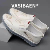 ราคา VASIBAEN แฟชั่นผู้ชายรองเท้าหนังลำลองลื่นสวมทนรองเท้าถั่วรองเท้าหนังชายรองเท้า ชาย รองเท้าหนังแบบสวมระบายอากาศน้ำหนักเบารองเท้าชาย (15204812629)