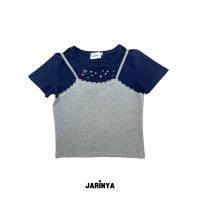 ราคา JARINYA S M เสื้อยืดทูโทนแต่งสายเดี่ยวติดเพชร ปัก Jarinya (25316886093)