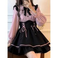 ราคา ชุดเดรส JK สองชิ้นสำหรับผู้หญิง ดีไซน์ญี่ปุ่น น่ารัก เดรสหวานๆ สำหรับสาวน้อย ชุดเดรสคอวีแขนกุดสไตล์เกาหลี (23736001588)