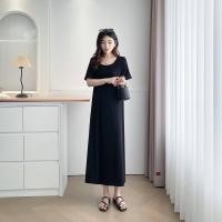 ราคา ชุดเดรสยาวแขนสั้นทรงหลวมสไตล์เกาหลีสำหรับผู้หญิงไซส์ใหญ่ คอตั้ง สีพื้น ทรงเข้ารูป แขนสั้น ชุดเดรสฤดูร้อน (24525587619)