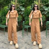 ราคา TT18885 Set 2 ชิ้น เสื้อเชิ้ตครอป กางเกงเอวสูง ขายาว (23086733904)