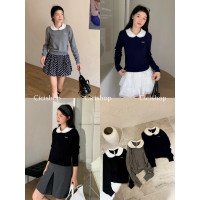 ราคา Cicishop A2955 เสื้อไหมพรมแขนยาว คอบัวแต่งระบาย มีกระดุมมุกคอหลัง สไตล์คนชิคๆสาวอเมริกัน (25639388976)