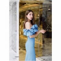 ราคา เดรสปาดไหล่ระบายผ่าหน้า TT11284 (12591232199)