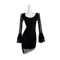 ราคา เดรสสั้นแขนยาวสีดำ ทรงกระดิ่ง ปลายแขนแต่งระบาย ผ้าตาข่ายมีซับใน แต่งระบายคอมีเชือกผูกโบว์กลางอก ชายกระโปรงเฉียง 9196 (23550329739)