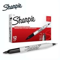 ราคา Sharpie ปากกาเคมี ปากกา Permanent ชาร์ปี้ 2 หัว 0 3 1 0mm สีดำ กล่องละ 12 ด้าม (11363588236)