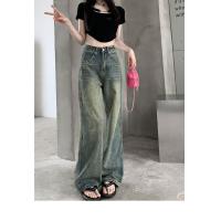 ราคา กางเกงยีนส์ผู้หญิง กางเกงขายาวทรงตรงสีดำเทา กางเกงยีนส์ขากว้าง สไตล์อเมริกัน กางเกงยีนส์เอวสูง (24845367795)