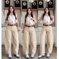 ราคา พร้อมส่ง Babarry On Street กางเกงขายาว ทรงบอลลูน รุ่น Barrel Style เอวสูง ผ้าไม่ยืด C J (25131133276)
