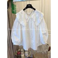 ราคา เรียบหรู สไตล์ฝรั่งเศส กระดุมขึ้น ลูกไม้ งานปัก สีขาว เสื้อ แขนเสื้อทรงโคมไฟ เสื้อตุ๊กตาสบาย ทันสมัย ผู้หญิง เสื้อเบลาส์ (22890130276)