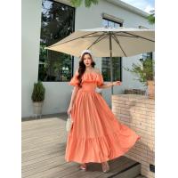 ราคา mookrinstyleพร้อมส่ง ชุดเดรสกระโปรงยาว ชุดเดรสยาวปาดไหล่ ช่วงอกแต่งระบายสีสวยมาก ชุดไปทะเล ชุดเกาะอก (25338900390)