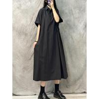 ราคา ชุดเดรสยาวทรงหลวมสไตล์วินเทจสำหรับผู้หญิง ฤดูร้อน 2025 ชุดเดรสยาวคอโปโลแขนสั้นผ้าฝ้ายลินินสไตล์เกาหลี (24703302074)