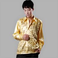 ราคา เสื้อเชิ้ตผ้าซาตินสีทองสำหรับผู้ชาย ทรงหลวม แขนยาว ปกเหลี่ยม กระดุมเดียว แฟชั่นฤดูร้อน สำหรับการแสดง (24394892310)