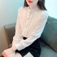 ราคา เสื้อเชิ้ตคอตั้งลูกไม้สำหรับผู้หญิง ฤดูใบไม้ผลิและฤดูใบไม้ร่วง เสื้อเชิ้ตผ้าชีฟองสุดเก๋ไก๋ เสื้อเชิ้ตคอตั้งสไตล์ใหม่ 2025 (21856922311)