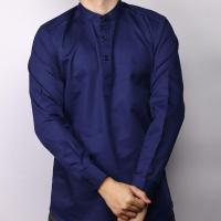 ราคา เสื้อเชิ้ตแขนยาวคอจีนสีน้ำเงินผ้า Twill (8912520572)