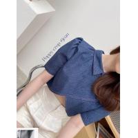 ราคา พร้อมส่ง New poppy crop เสื้อครอปคอปกหน้าไขว้ เสื้อครอปผ้าปั้มลาย (19177733858)