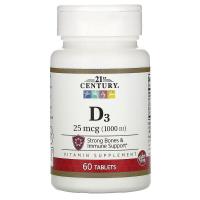 ราคา Vitamin D3 25 mcg 1000 IU 60 Tablets 21st Century (14326111078)