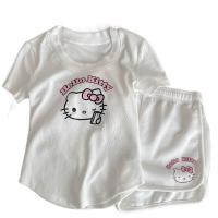 ราคา TEMPLE เสื้อแขนสั้น ชุดนอนแมวคิตตี้ คอรอบคอ กางเกงขาสั้นขาสั้น ชุดนอนลายการ์ตูน แฟชั่นสำหรับผู้หญิง ชุดอยู่บ้าน ชุดนอนสองชิ้น สาวๆ (24059251490)