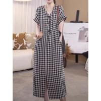 ราคา ชุดเดรสคอวีทรงเข้ารูปผ้าฝ้ายลินินลายสก็อตแฟชั่นสำหรับผู้หญิง ชุดเดรสฤดูร้อนใหม่ ทรงหลวม ทรงเข้ารูป ชุดเดรสผู้หญิง (25594049529)