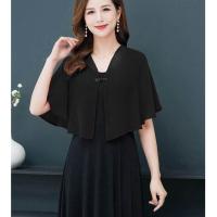 ราคา ผ้าคลุมไหล่ผ้าชีฟองกันแดดสำหรับฤดูร้อน ผ้าคลุมไหล่ผู้หญิงแบบสวมหัวแขนสั้นคอวีผ้าโพลีเอสเตอร์ 96 หรือมากกว่า (23007359447)