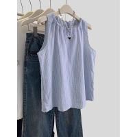 ราคา เสื้อกั๊กแขนกุดลายทางสีฟ้าสไตล์เกาหลีสำหรับผู้หญิงในฤดูร้อน เสื้อเชิ้ตผู้หญิงทรงหลวมสบาย ๆ สไตล์เด็กตัวเล็ก (25099463885)