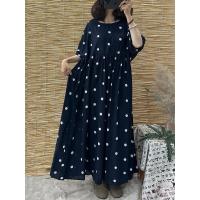 ราคา ชุดเดรสยาวผ้าลินินลายจุดสำหรับผู้หญิง ทรงหลวม แขนยาว คอตั้ง กระโปรงทรงเอ ฤดูร้อน 2025 ชุดเดรสยาวผ้าลินินผสมผ้าฝ้าย (24600348100)