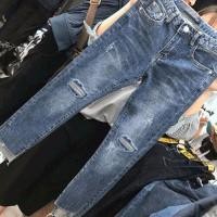 ราคา ชุดผู้หญิงไซส์ใหญ่แบบใหม่ปี2020ชุดฤดูใบไม้ผลิกางเกงยีนส์ผ้ายืดเอวสูงรัดรูปสำหรับสาวอวบกางเกง9ส่วนขาเดฟสำหรับสาวอวบ (23653957577)