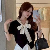 ราคา W M099 เสื้อไหมพรม แขนสั้น คอปกแต่งโบว์ ผ้านุ่มนิ่มสีพาสเทล (24578103969)