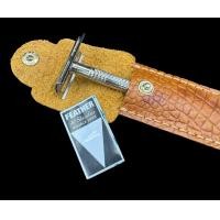 ราคา Classic Steel Double Edge Safety Razor with Leather Case and Feather Blades (23248999043)