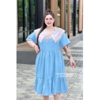 ราคา E10ชุดเดรสคอปกทหารเรือ สไตล์น่ารักเกาหลี สาวอวบพลัสไซส์ อก36 50 ยาว41นิ้ว (24904491656)